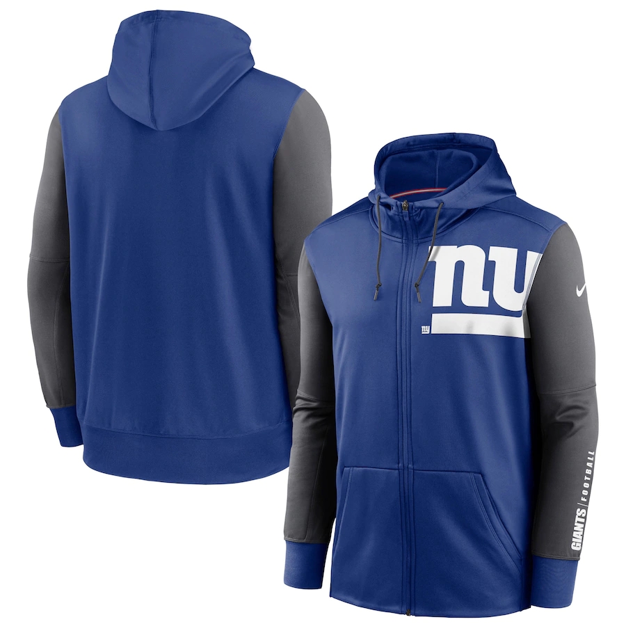 NFL Nike New York Giants Royal Charcoal Fan Gear Mascot Performance FullZip Hoodie->miami dolphins->NFL Jersey